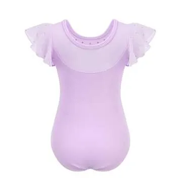 Zaclotre Girls Ruffle Sleeve Ballet Leotards Toddler Mesh Dance Leotard Sparkly Gymnastics Outfits