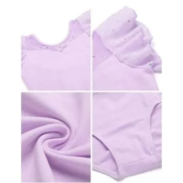 Zaclotre Girls Ruffle Sleeve Ballet Leotards Toddler Mesh Dance Leotard Sparkly Gymnastics Outfits