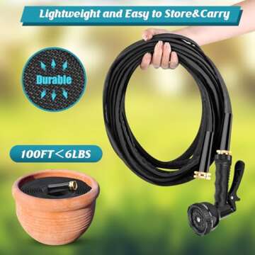 CXEZSIK Garden Hose Non-Expanding 100ft, Flexible Garden Hose with 10 Function Hose Nozzle, Lightweight, Kink Free and Water Hose for Outdoor,Yard, Lawn, Car Wash, Marine,and Camper Use