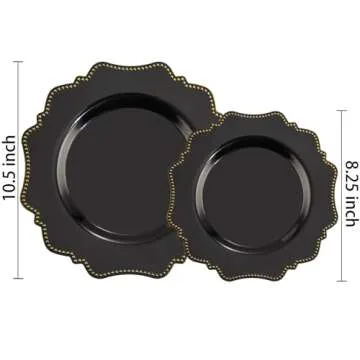 COLOSUS 100pcs Black Disposable Plastic Party Plates Set for 50 Guests