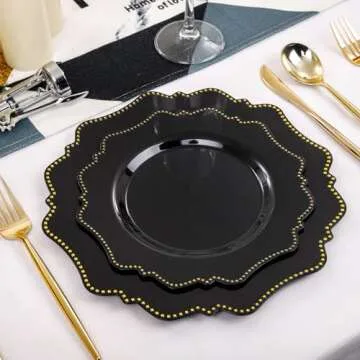 COLOSUS 100 Pack Black and Gold Party Plates Set