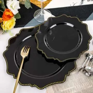 COLOSUS 100 Pack Black and Gold Party Plates Set