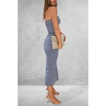 PRETTYGARDEN Women's Summer Bodycon Maxi Tube Dress Ribbed Strapless Side Slit Long Going Out Casual...