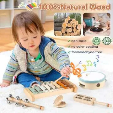 Toddler Musical Instruments, Joyreal Baby Musical Instruments Montessori Wooden Toys for Toddlers 3,...