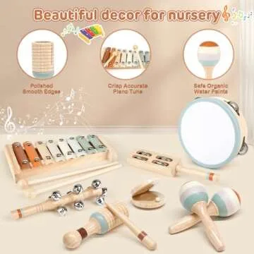 Toddler Musical Instruments, Joyreal Baby Musical Instruments Montessori Wooden Toys for Toddlers 3, Neutral Colors Percussion Instruments Set, Aesthetic Modern Boho Xylophone for Kids Playroom Gifts