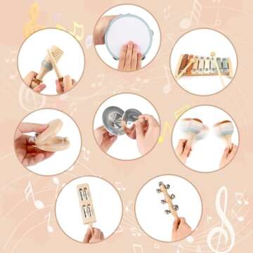 Toddler Musical Instruments, Joyreal Baby Musical Instruments Montessori Wooden Toys for Toddlers 3, Neutral Colors Percussion Instruments Set, Aesthetic Modern Boho Xylophone for Kids Playroom Gifts