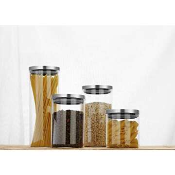 SIXAQUAE Glass Food Storage Containers Jar Stainless Steel Lids 4 Packs 1000ml Airtight Canister Organization Sets Stackable