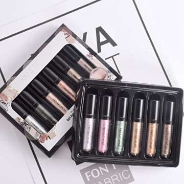 LAMUSELAND Glitter Liquid Eyeshadow, 6 Colors/set Shimmer Metallic Shiny High Pigmented Eyeshadow Pencil Set, Long Lasting Waterproof Sparkling Eye Makeup Tool for Women Girls (A)