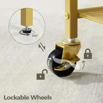 MAHANCRIS Gold Bar Cart, Beverage Cart with Wheels, Bar Cart for The Home, 2-Tier Drink Cart with Wine Rack and Glass Holder, Kitchen, Dining Room, Gold RCJ63B01Z