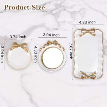 Perfume Vanity Tray Coquette Decor - 3 Pcs Decorative Perfume Tray Set, Jewelry Tray & Bow Makeup Mi...