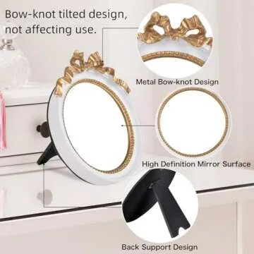 Perfume Vanity Tray Coquette Decor - 3 Pcs Decorative Perfume Tray Set, Jewelry Tray & Bow Makeup Mirror & Vanity Tray, Gold Perfume Tray Organizers, Coquette Vintage Decor for Room Bathroom, White