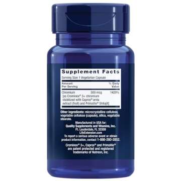 Life Extension Optimized Chromium with Crominex 3+ 500 mcg, Metabolism Health, Healthy Balance, Vege...