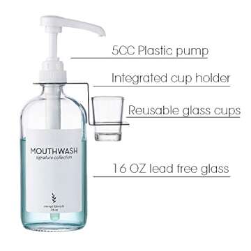 Onsogi Glass Mouthwash Dispenser with Cups Holders and Pumps, 16 Oz Rustic Boho Mouthwash Dispenser ...