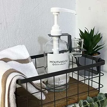 Onsogi Glass Mouthwash Dispenser with Cups Holders and Pumps, 16 Oz Rustic Boho Mouthwash Dispenser for Bathroom Farmhouse Decor - 2 Pack Clear…