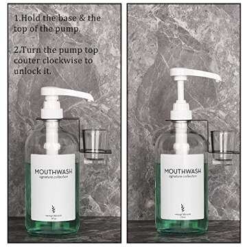 Onsogi Glass Mouthwash Dispenser with Cups Holders and Pumps, 16 Oz Rustic Boho Mouthwash Dispenser for Bathroom Farmhouse Decor - 2 Pack Clear…