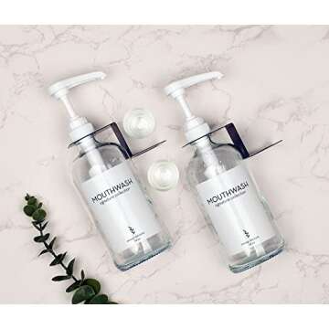 Onsogi Glass Mouthwash Dispenser with Cups Holders and Pumps, 16 Oz Rustic Boho Mouthwash Dispenser for Bathroom Farmhouse Decor - 2 Pack Clear…