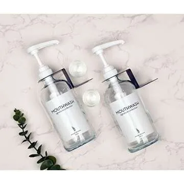 Onsogi Glass Mouthwash Dispenser with Cups Holders and Pumps, 16 Oz Rustic Boho Mouthwash Dispenser for Bathroom Farmhouse Decor - 2 Pack Clear…