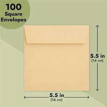 Juvale Square Envelopes, Brown Kraft Paper Envelopes for Greeting Cards, Wedding, Birthday, Anniversary Party Invitations, Sturdy and Durable, Bulk Pack - 100-Pack - 5.5x5.5