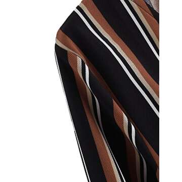 MakeMeChic Women's Casual Long Sleeve V Neck Striped Crop Blouse Top Multi S