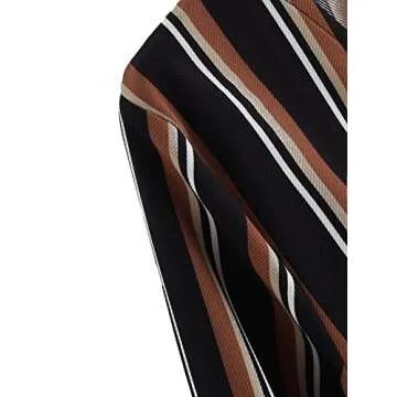 MakeMeChic Women's Casual Long Sleeve V Neck Striped Crop Blouse Top Multi S