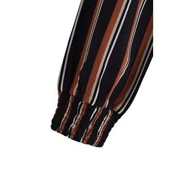 MakeMeChic Women's Casual Long Sleeve V Neck Striped Crop Blouse Top Multi S