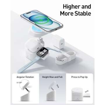 iWALK Magnetic Wireless Charger,3 in 1 Foldable Charger Stand,Adjustable Charging Station for Apple Devices Compatible with iPhone 16/15/14/13/12 Apple Watch AirPods (20W USB-C Charger Included)