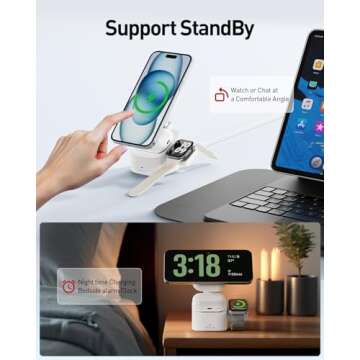 iWALK Magnetic Wireless Charger,3 in 1 Foldable Charger Stand,Adjustable Charging Station for Apple Devices Compatible with iPhone 16/15/14/13/12 Apple Watch AirPods (20W USB-C Charger Included)
