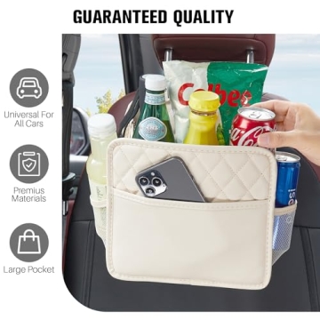LXUNYI Car Seat Organizer,2 Pack Waterproof Pu Leather Backseat Car Organizer and Storage Bag Foldable Universal Hanging Car Seat Back Organizers for Kids & Adults (Beige 2Pack)