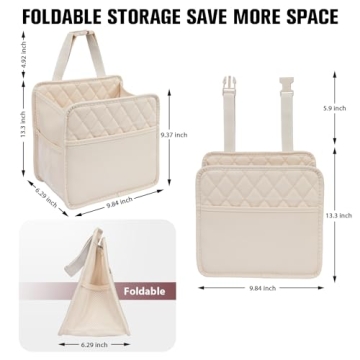 LXUNYI Car Seat Organizer,2 Pack Waterproof Pu Leather Backseat Car Organizer and Storage Bag Foldable Universal Hanging Car Seat Back Organizers for Kids & Adults (Beige 2Pack)