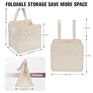 LXUNYI Car Seat Organizer,2 Pack Waterproof Pu Leather Backseat Car Organizer and Storage Bag Foldable Universal Hanging Car Seat Back Organizers for Kids & Adults (Beige 2Pack)