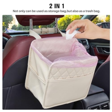 LXUNYI Car Seat Organizer,2 Pack Waterproof Pu Leather Backseat Car Organizer and Storage Bag Foldable Universal Hanging Car Seat Back Organizers for Kids & Adults (Beige 2Pack)