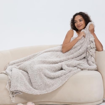 Ultra Soft Cozy Sherpa Throw Blanket, Light Weight Warm Decorative Throw Blanket with Tassel, 2 Tone...