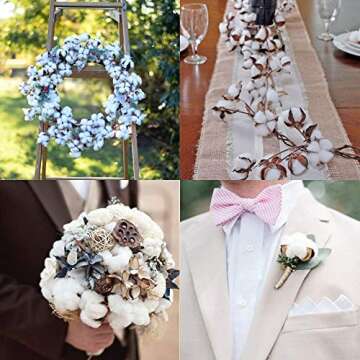 GTIDEA 23" Cotton Stems Farmhouse Decorations, 20 Balls Fake Cotton Flowers Natural Dried Cotton Plant for Home Decor Floral Arrangment Wedding Party Kitchen Vase Decor