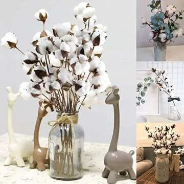 GTIDEA 23" Cotton Stems Farmhouse Decorations, 20 Balls Fake Cotton Flowers Natural Dried Cotton Plant for Home Decor Floral Arrangment Wedding Party Kitchen Vase Decor
