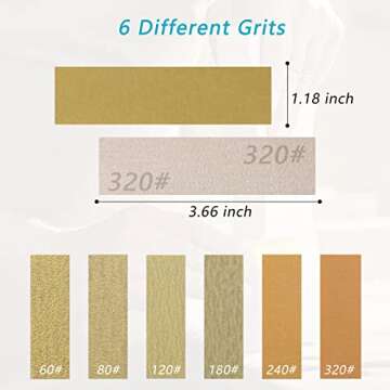 ZEHIQ 61 Pieces Detail Sanding Refill 3.5 x 1 inch, Micro Sander Kit for Small Projects Hook and Loop Aluminum Oxide Gold Sandpaper Assorted 60 to 320 Grits for DIY Crafts Wood Metal Polishing