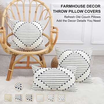 Mecatny Boho Throw Pillow Covers 18X18 Set of 2, Farmhouse Decorative Pillow Covers for Couch Sofa L...