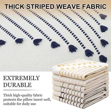 Mecatny Boho Throw Pillow Covers 18X18 Set of 2, Farmhouse Decorative Pillow Covers for Couch Sofa Living Room, Navy & Cream White