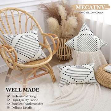 Mecatny Boho Throw Pillow Covers 18X18 Set of 2, Farmhouse Decorative Pillow Covers for Couch Sofa Living Room, Navy & Cream White