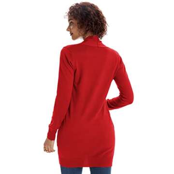 Women's Oversized Open Front Draped Pockets Knit Cardigan Pullover Red L