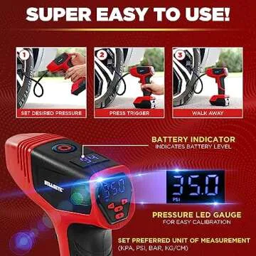 Bullseye Pro Max Deluxe Tire Inflator Portable Air Compressor, Portable Air Pump for Car Tires, Car Tire Inflator Portable - 150PSI, 12V DC 2000 mAhs, Tire Pressure Gauge, Rechargeable As Seen On TV