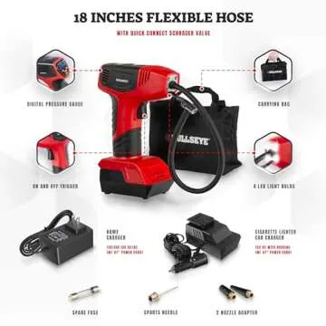 Bullseye Pro Max Deluxe Tire Inflator Portable Air Compressor, Portable Air Pump for Car Tires, Car Tire Inflator Portable - 150PSI, 12V DC 2000 mAhs, Tire Pressure Gauge, Rechargeable As Seen On TV
