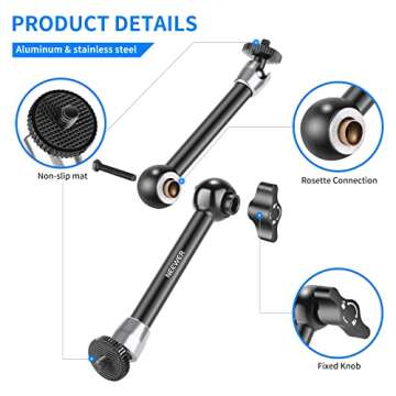 Neewer 11 inches Adjustable Friction Articulating Magic Arm with Both 1/4-inch Thread Screw Compatible with DSLR Camera Rig, LED Light, Field Monitor and Flash, etc Load up to 3 Kilograms/6.6 Pounds