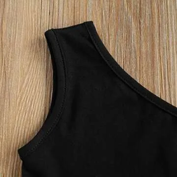 iddolaka Toddler Baby Girl Cotton One Shoulder Tank Top Vest+Shorts Solid Color Two Piece Outfit Set Casual Summer Clothes (A-Black, 3-4T)