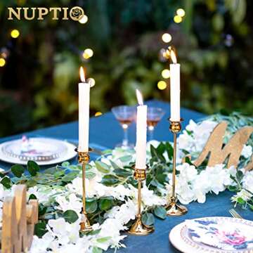 Nuptio Gold Candlestick Holder Taper Candle Holder Set of 3 Metal Candle Stick Candle Holders Candle Stand Table Centerpieces for Wedding Party Christmas Halloween Easter Home Mantel Decor