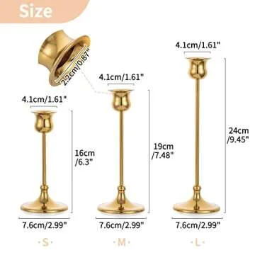 Nuptio Gold Candlestick Holder Taper Candle Holder Set of 3 Metal Candle Stick Candle Holders Candle Stand Table Centerpieces for Wedding Party Christmas Halloween Easter Home Mantel Decor