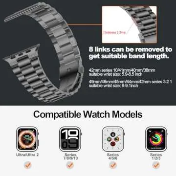 iiteeology Lightweight Stainless Steel Band Designed for Apple Watch Ultra 2 & Ultra, Series 1-10, 46mm, 45mm, 44mm, 42mm, Replacement iWatch Bands for Men & Women,Space Gray