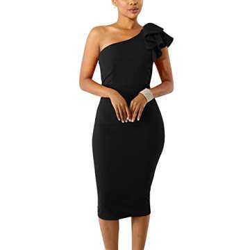Mokoru Women's Sexy Ruffle One Shoulder Bodycon Elegant Cocktail Party Midi Dresses