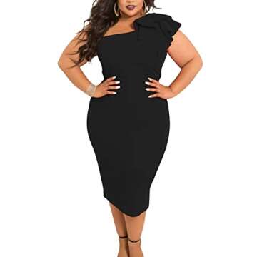 Mokoru Women's Sexy Ruffle One Shoulder Bodycon Elegant Cocktail Party Midi Dresses