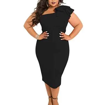 Mokoru Women's Sexy Ruffle One Shoulder Bodycon Elegant Cocktail Party Midi Dresses