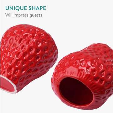 Navaris Strawberry Vase for Flowers - Small Ceramic Flower Vase - Cute Fruit Shaped Decor for Home and Kitchen - 15 cm x 16 cm x 16 cm (5.9" x 6.3" x 6.3")